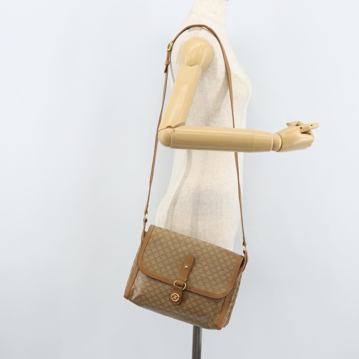 CELINE Macadam Canvas Shoulder Bag PVC Beige Gold Auth AMZ531A