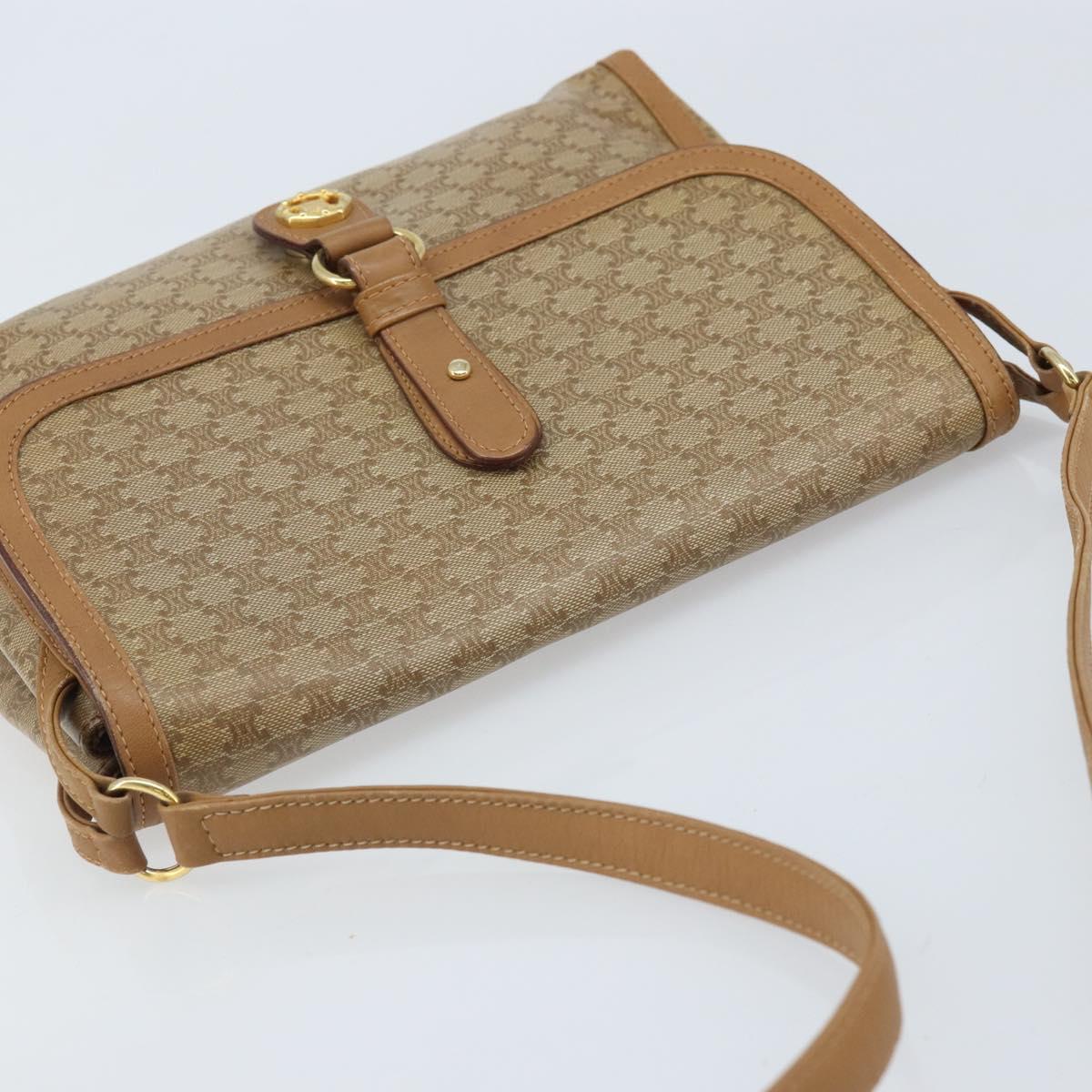 CELINE Macadam Canvas Shoulder Bag PVC Beige Gold Auth AMZ531A