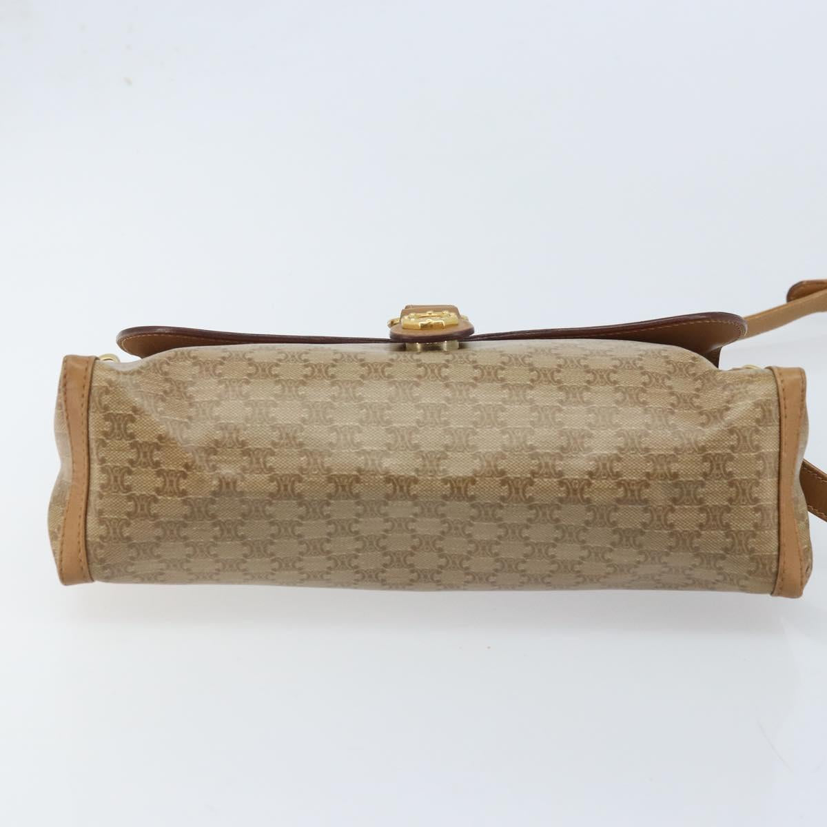 CELINE Macadam Canvas Shoulder Bag PVC Beige Gold Auth AMZ531A