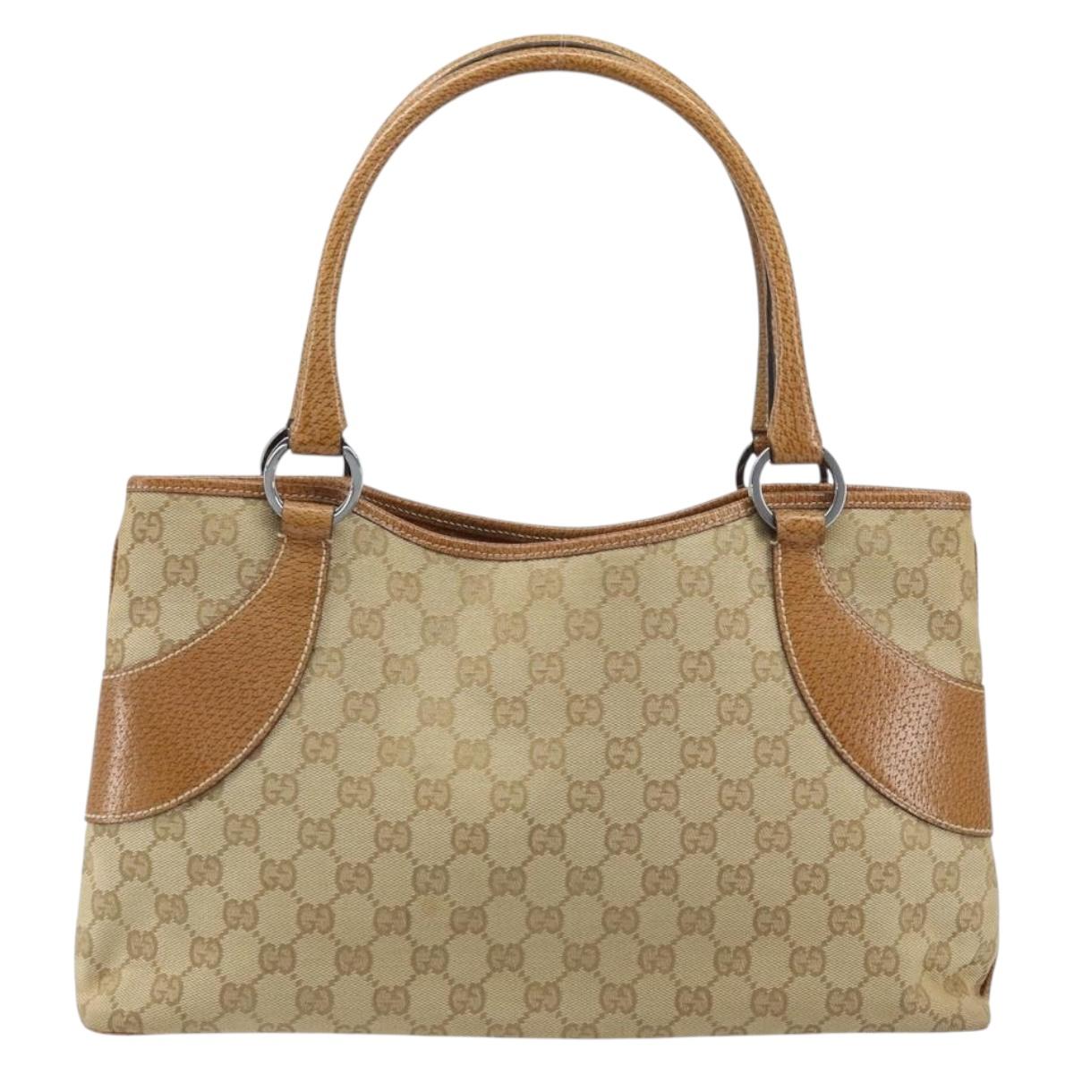 GUCCI GG Canvas Hand Bag Beige Silver 113015 Auth AMZ533A