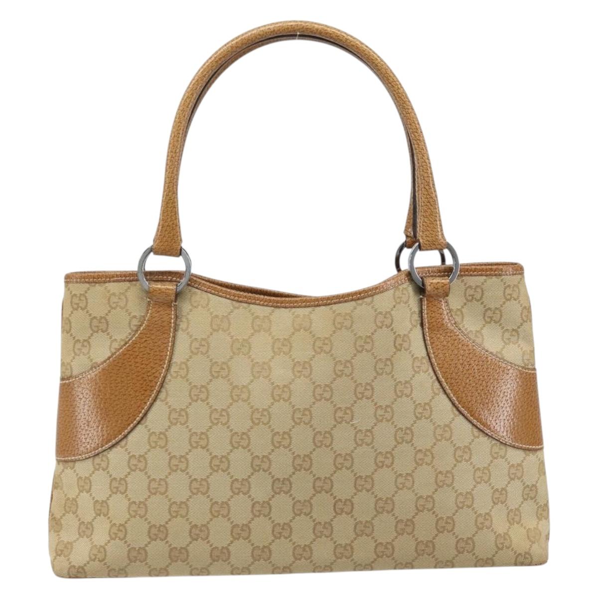 GUCCI GG Canvas Hand Bag Beige Silver 113015 Auth AMZ533A