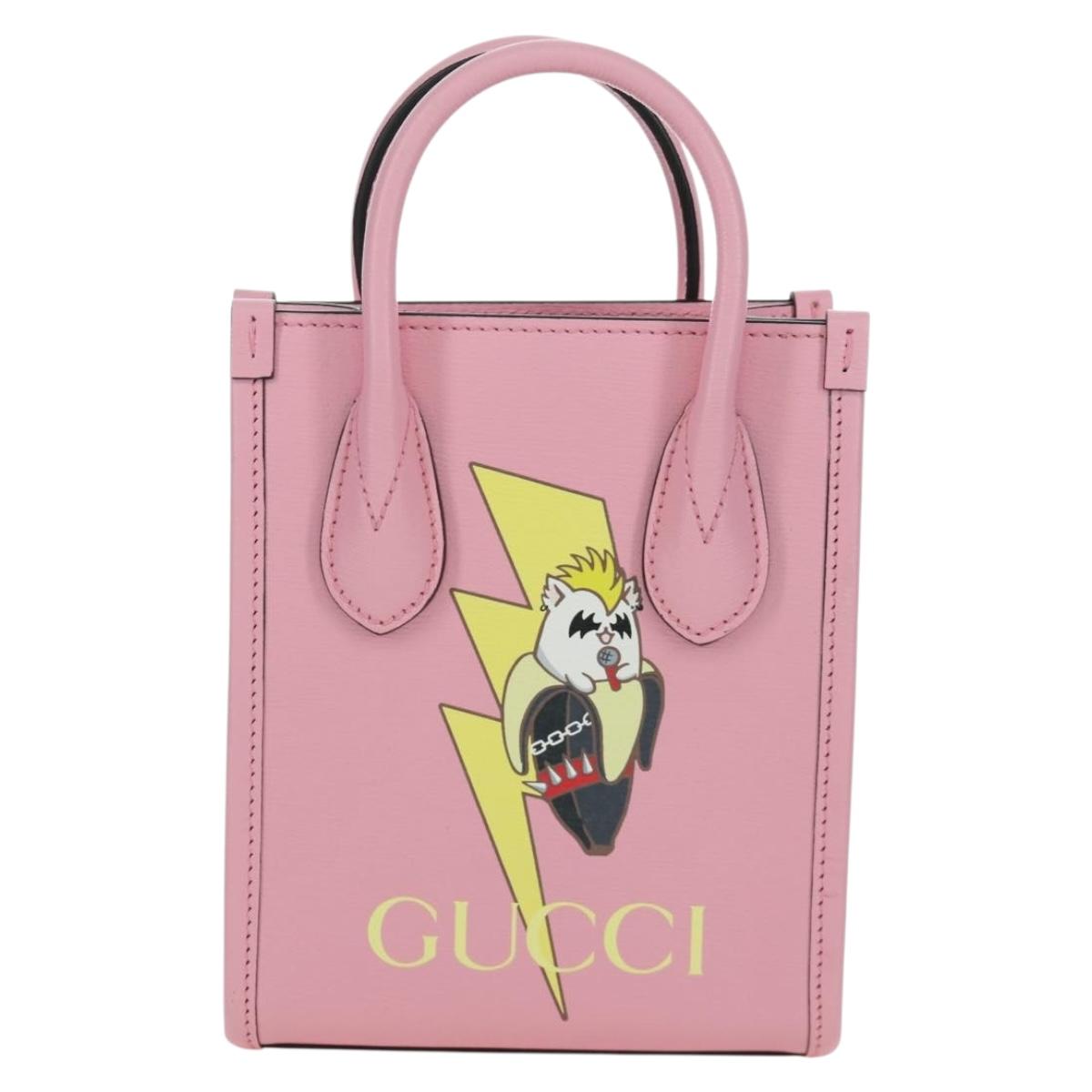GUCCI Bananya Mini Tote Bag Leather 2way Pink Gold 671623 Auth AMZ534M
