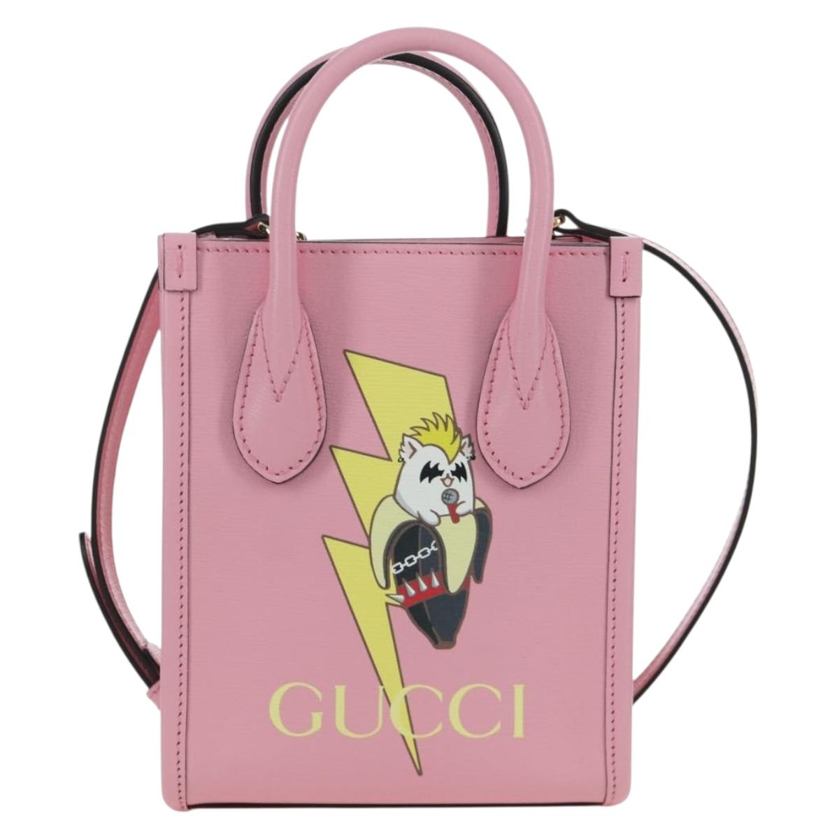 GUCCI Bananya Mini Tote Bag Leather 2way Pink Gold 671623 Auth AMZ535M