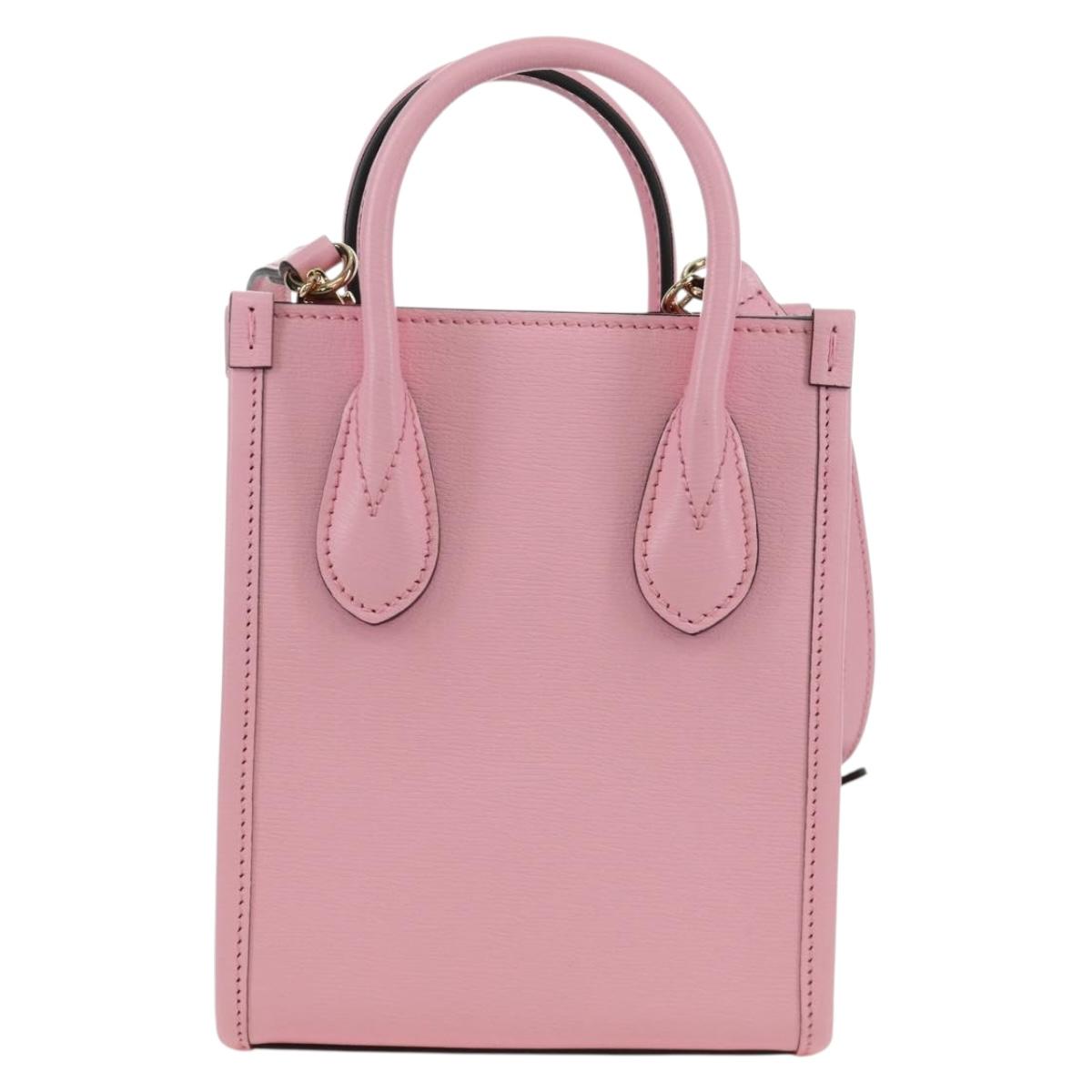 GUCCI Bananya Mini Tote Bag Leather 2way Pink Gold 671623 Auth AMZ535M