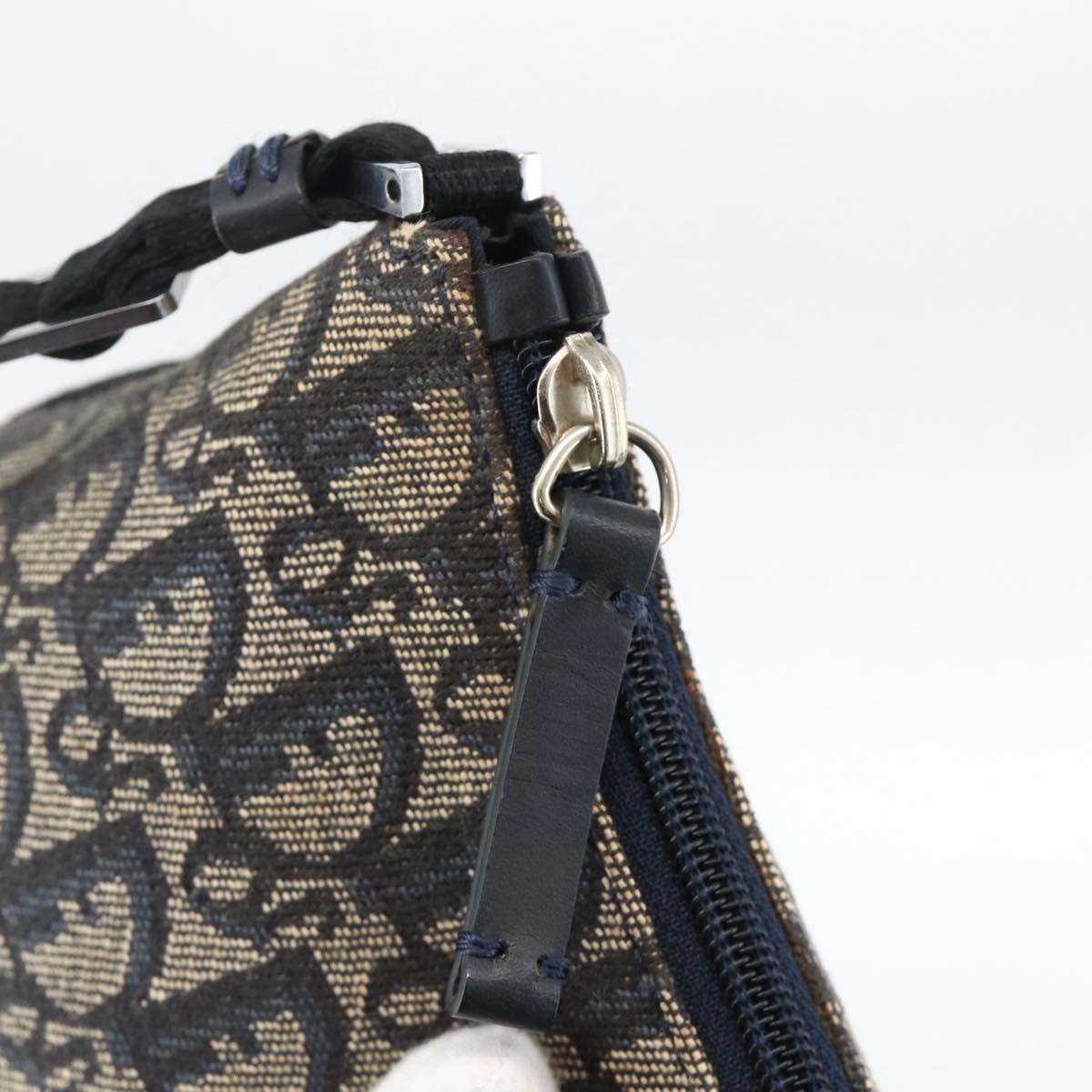Christian Dior Trotter Canvas Shoulder Bag Navy Silver Auth AMZ538A