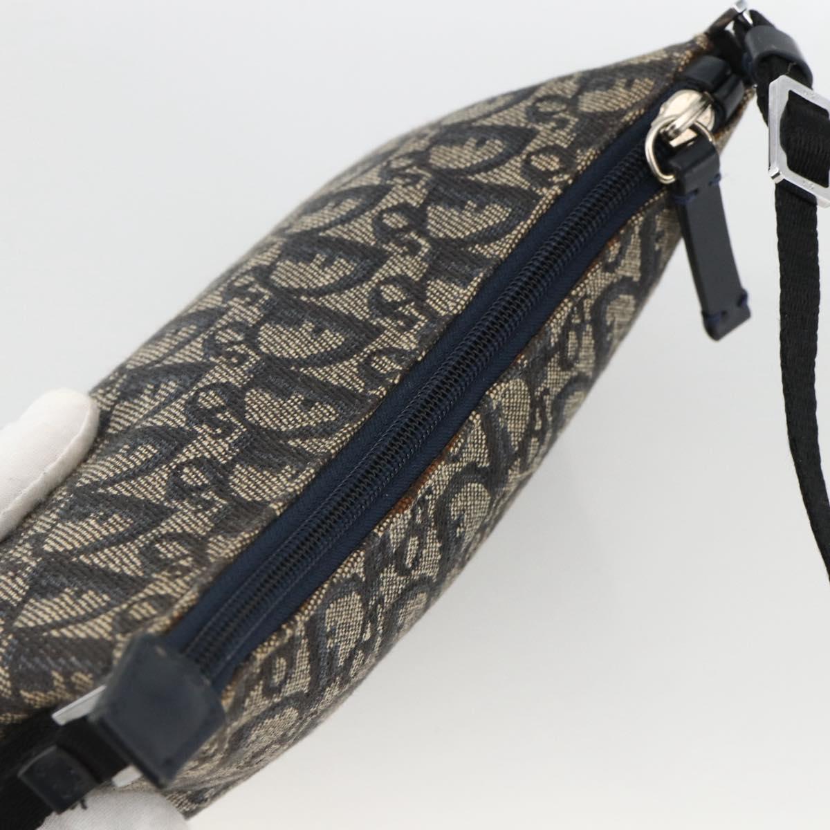 Christian Dior Trotter Canvas Shoulder Bag Navy Silver Auth AMZ538A