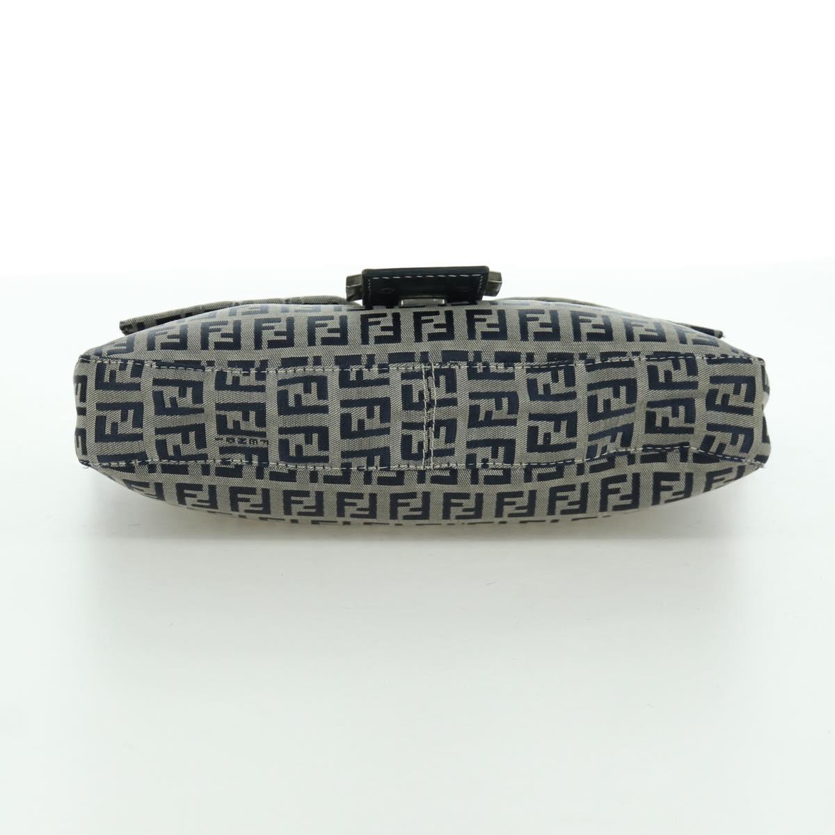 FENDI Zucchino Canvas Mamma Baguette Hand Bag Navy Silver Auth AMZ542V