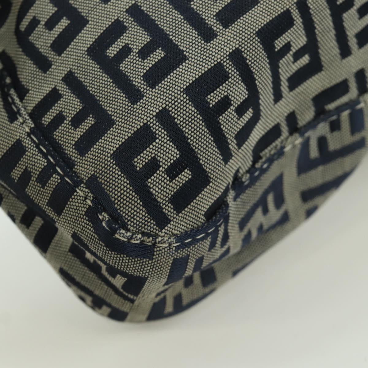 FENDI Zucchino Canvas Mamma Baguette Hand Bag Navy Silver Auth AMZ542V