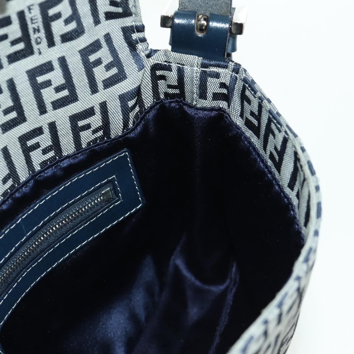 FENDI Zucchino Canvas Mamma Baguette Hand Bag Navy Silver Auth AMZ542V