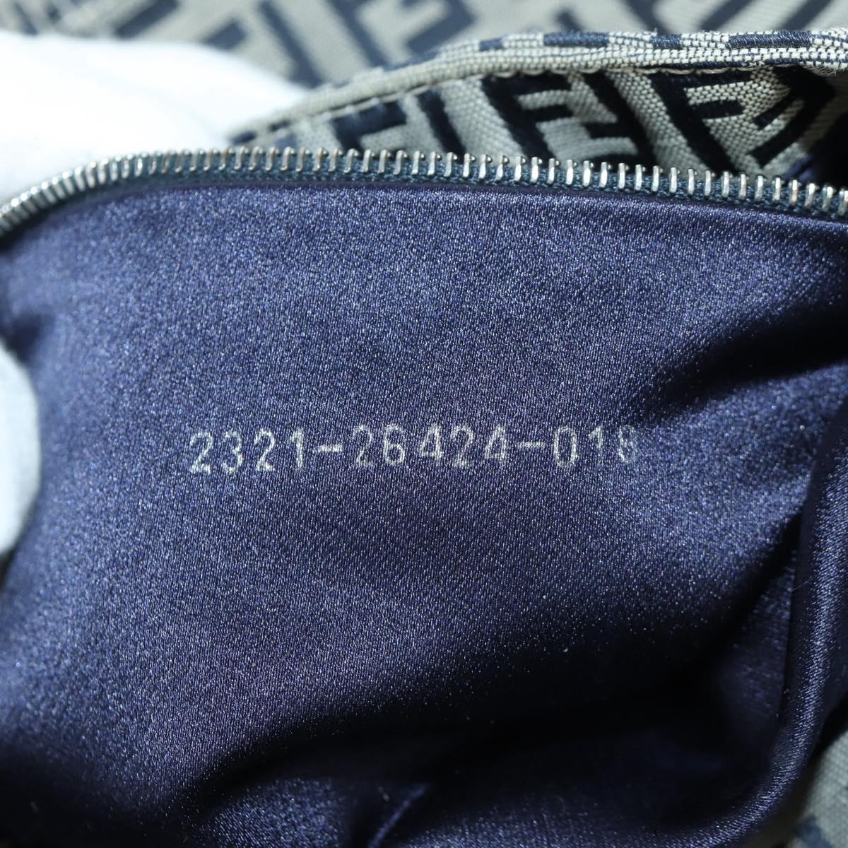 FENDI Zucchino Canvas Mamma Baguette Hand Bag Navy Silver Auth AMZ542V