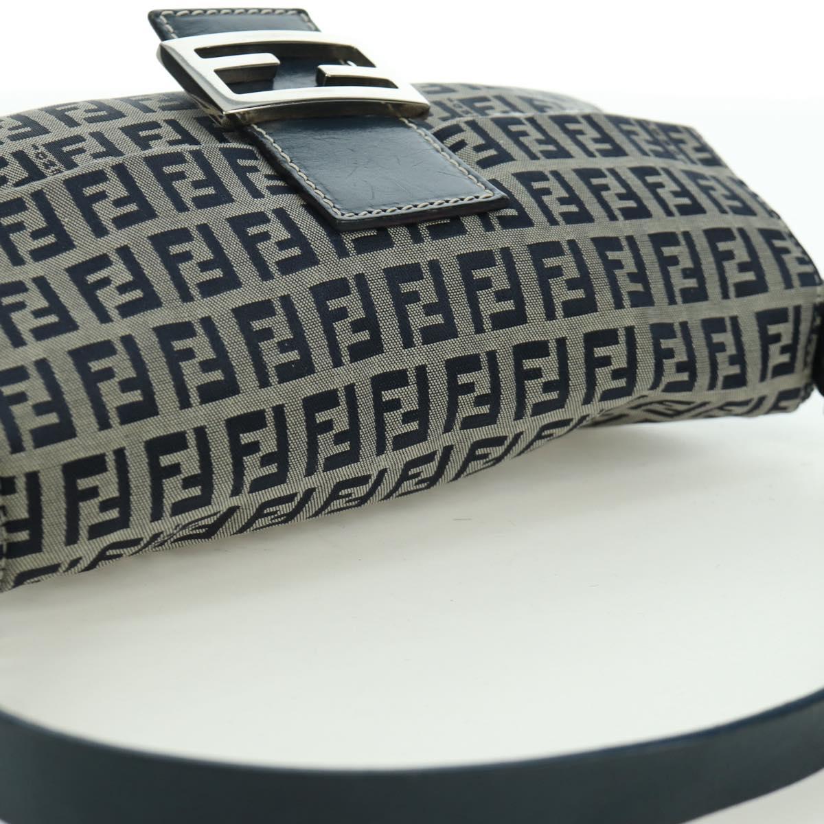 FENDI Zucchino Canvas Mamma Baguette Hand Bag Navy Silver Auth AMZ542V