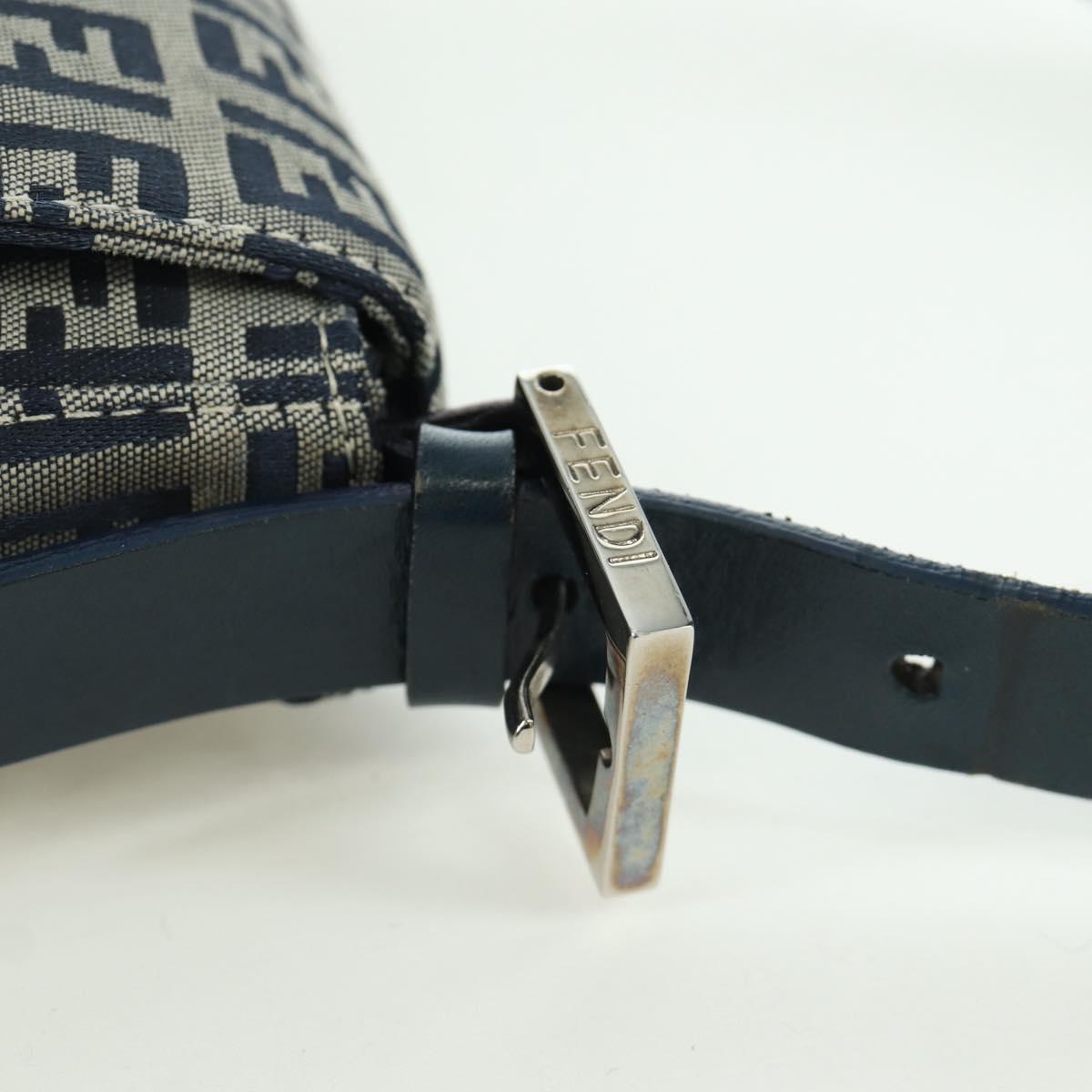 FENDI Zucchino Canvas Mamma Baguette Hand Bag Navy Silver Auth AMZ542V