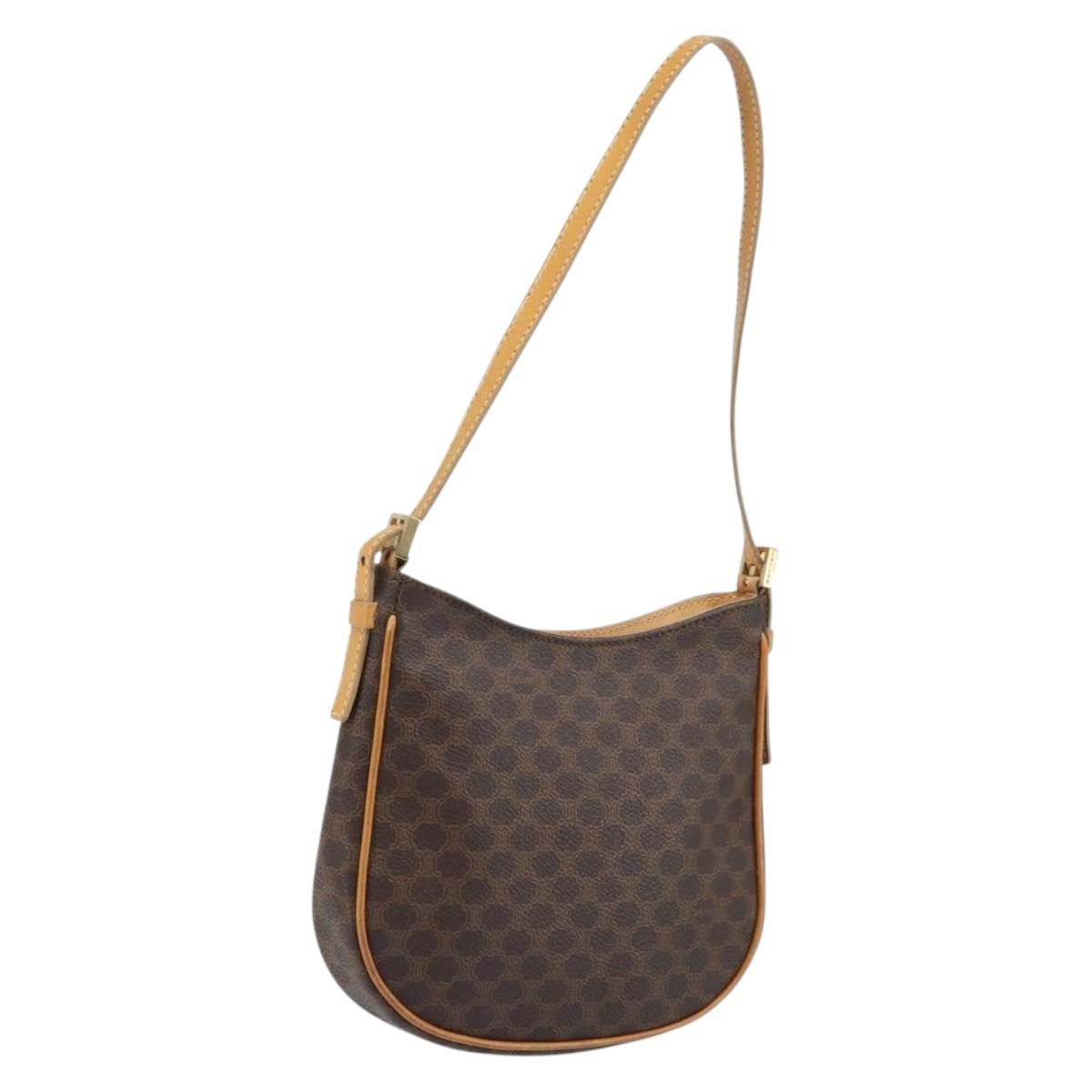 CELINE Macadam Canvas Shoulder Bag PVC Leather Brown Gold Auth AMZ543A