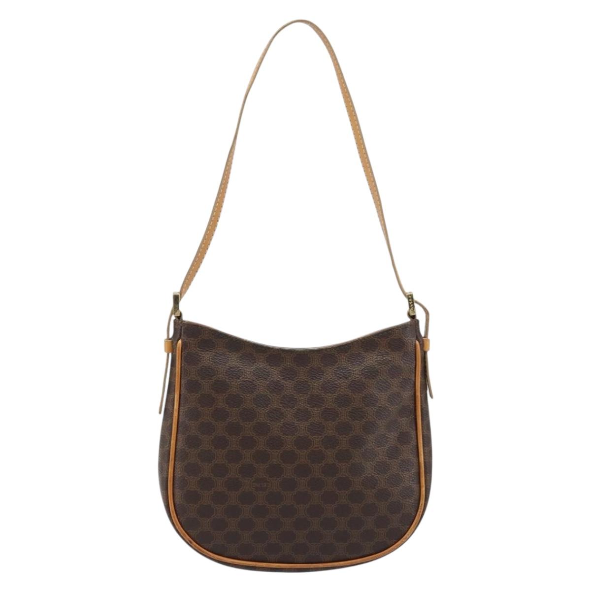 CELINE Macadam Canvas Shoulder Bag PVC Leather Brown Gold Auth AMZ543A