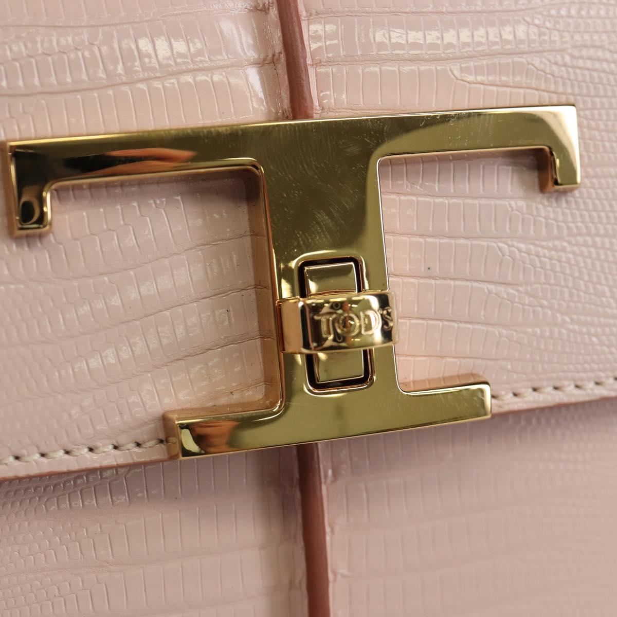 TOD’S Timeless T Hand Bag Leather 2way Pink Gold Auth AMZ549SAM