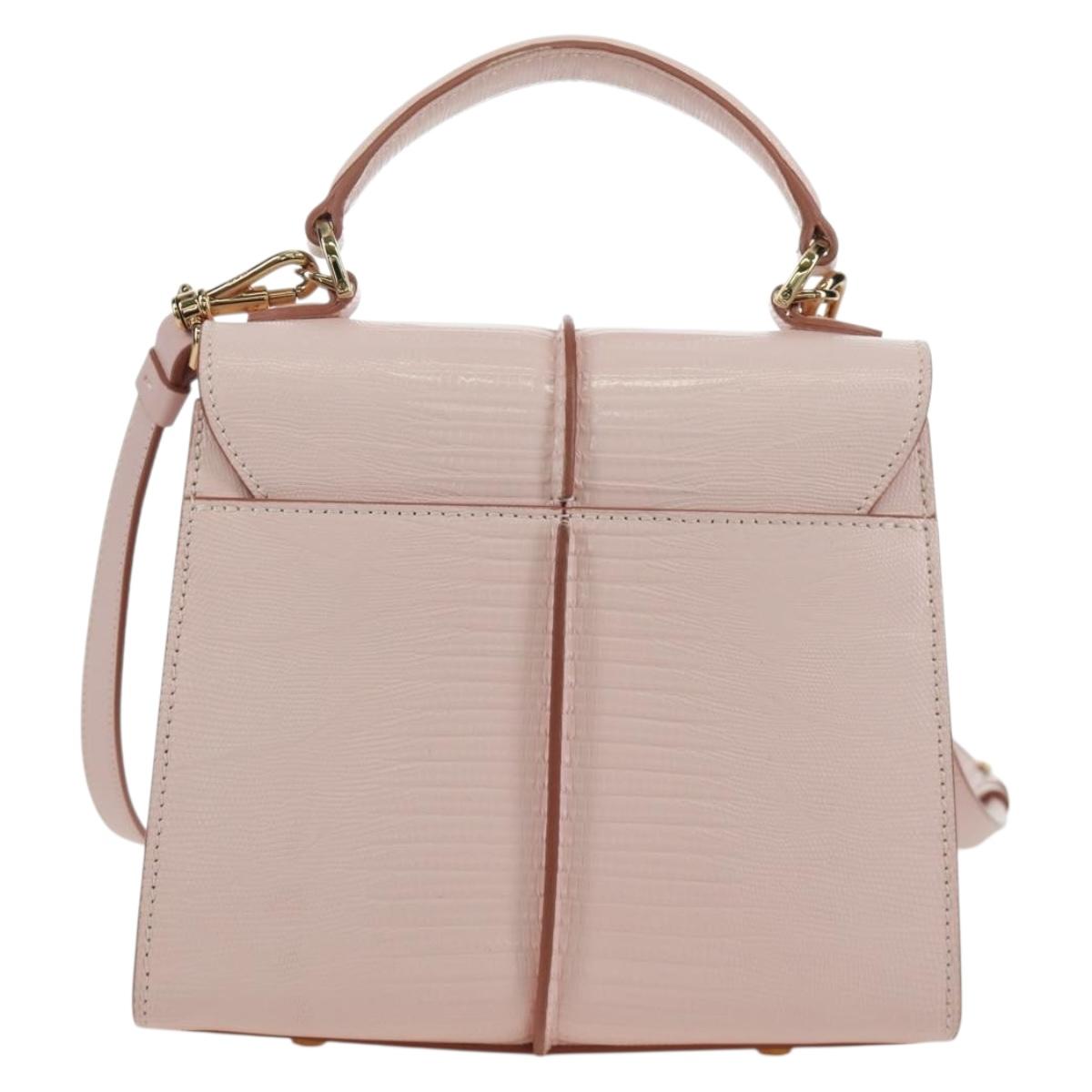 TOD’S Timeless T Hand Bag Leather 2way Pink Gold Auth AMZ549SAM