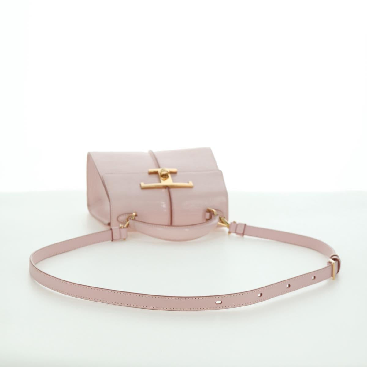 TOD’S Timeless T Hand Bag Leather 2way Pink Gold Auth AMZ549SAM