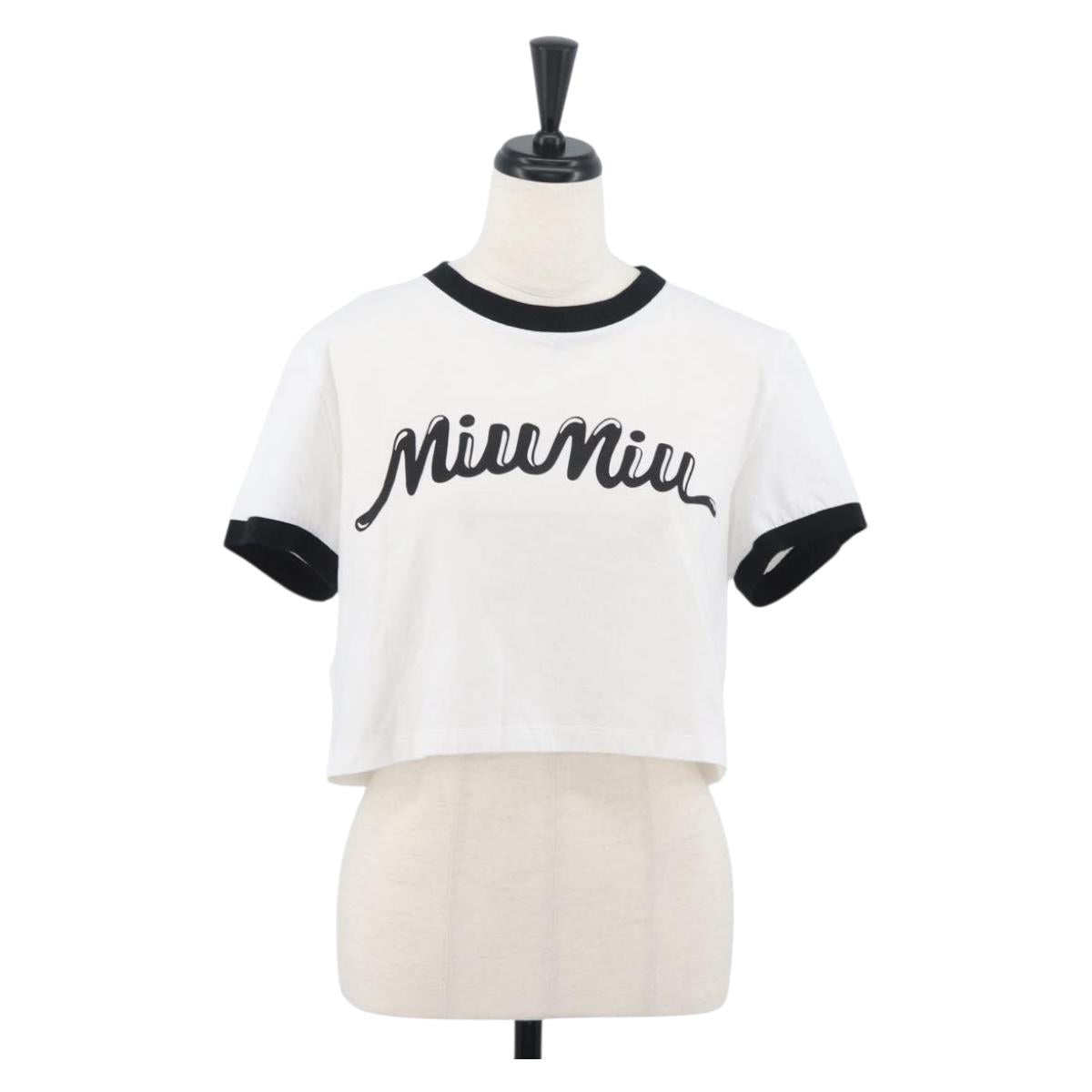 Miu Miu Short Sleeved T Shirt Cotton White Auth AMZ555M