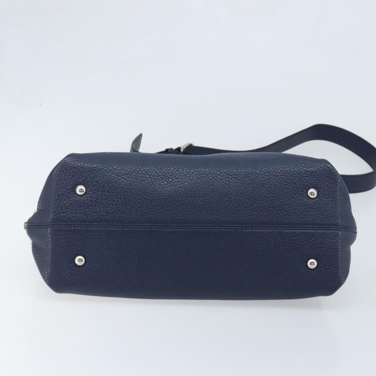 Salvatore Ferragamo Gancini Hand Bag Leather 2way Navy Silver Auth AMZ562A