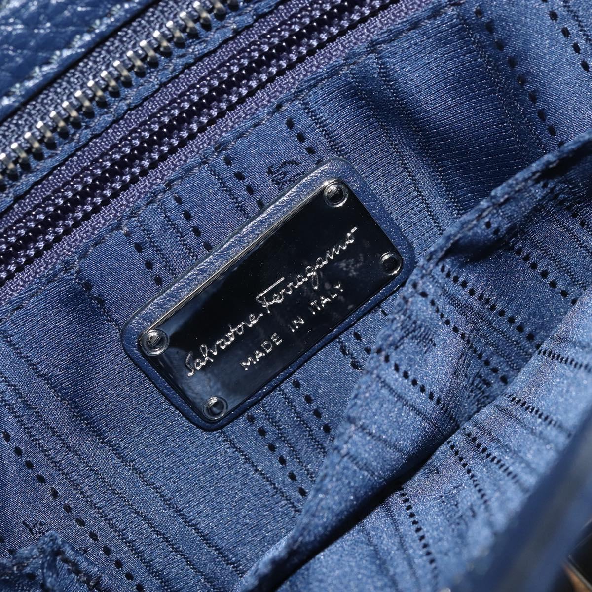 Salvatore Ferragamo Gancini Hand Bag Leather 2way Navy Silver Auth AMZ562A