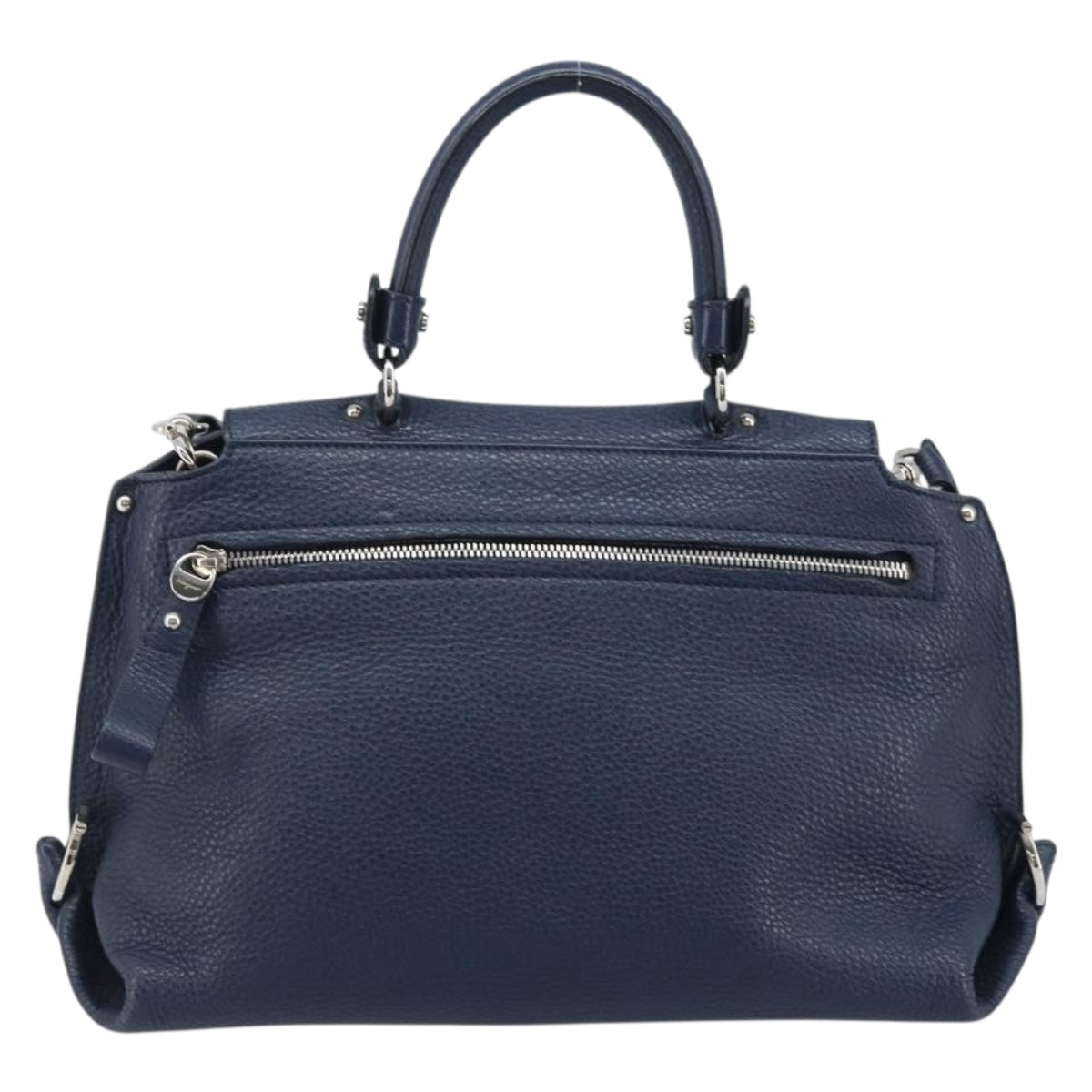 Salvatore Ferragamo Gancini Hand Bag Leather 2way Navy Silver Auth AMZ562A