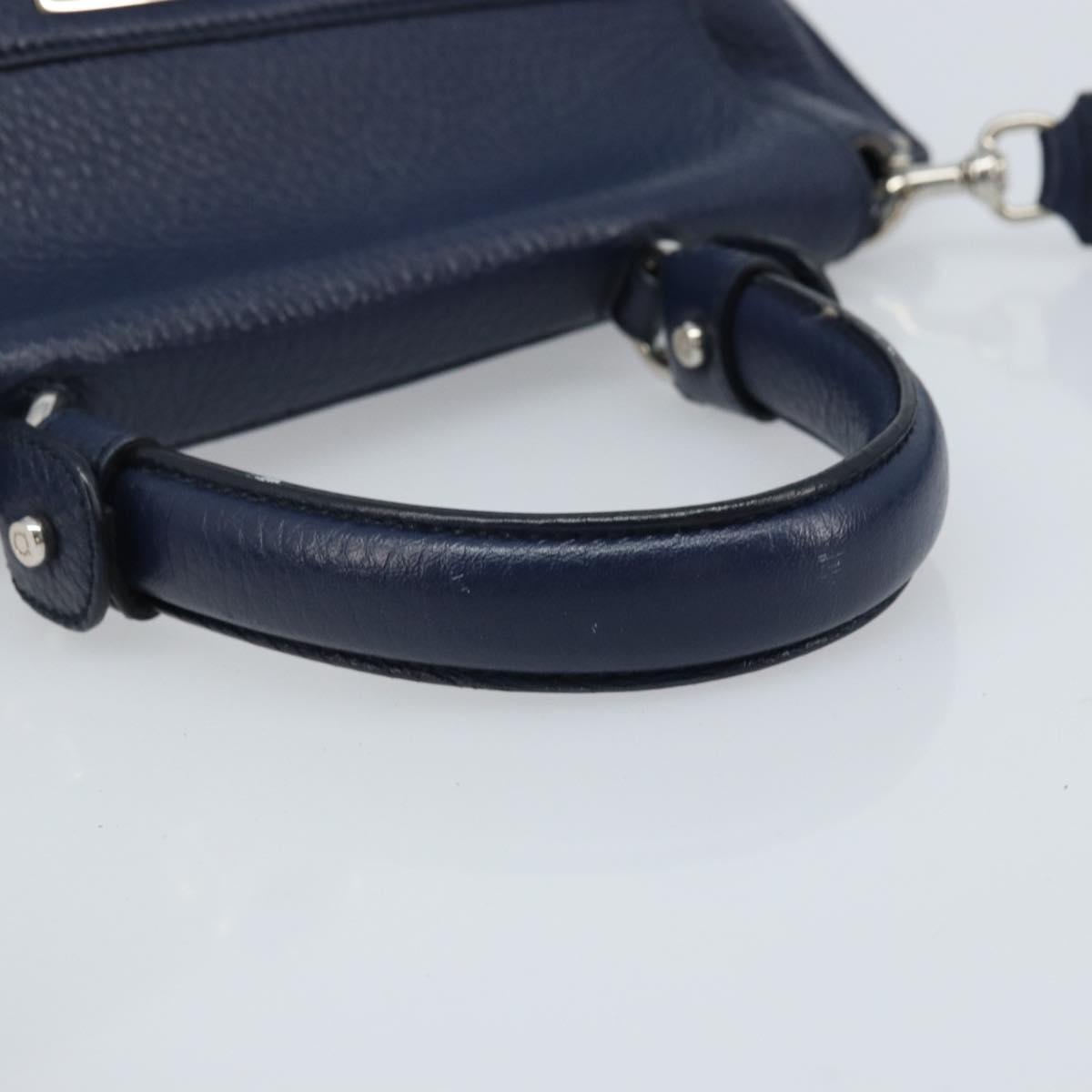 Salvatore Ferragamo Gancini Hand Bag Leather 2way Navy Silver Auth AMZ562A