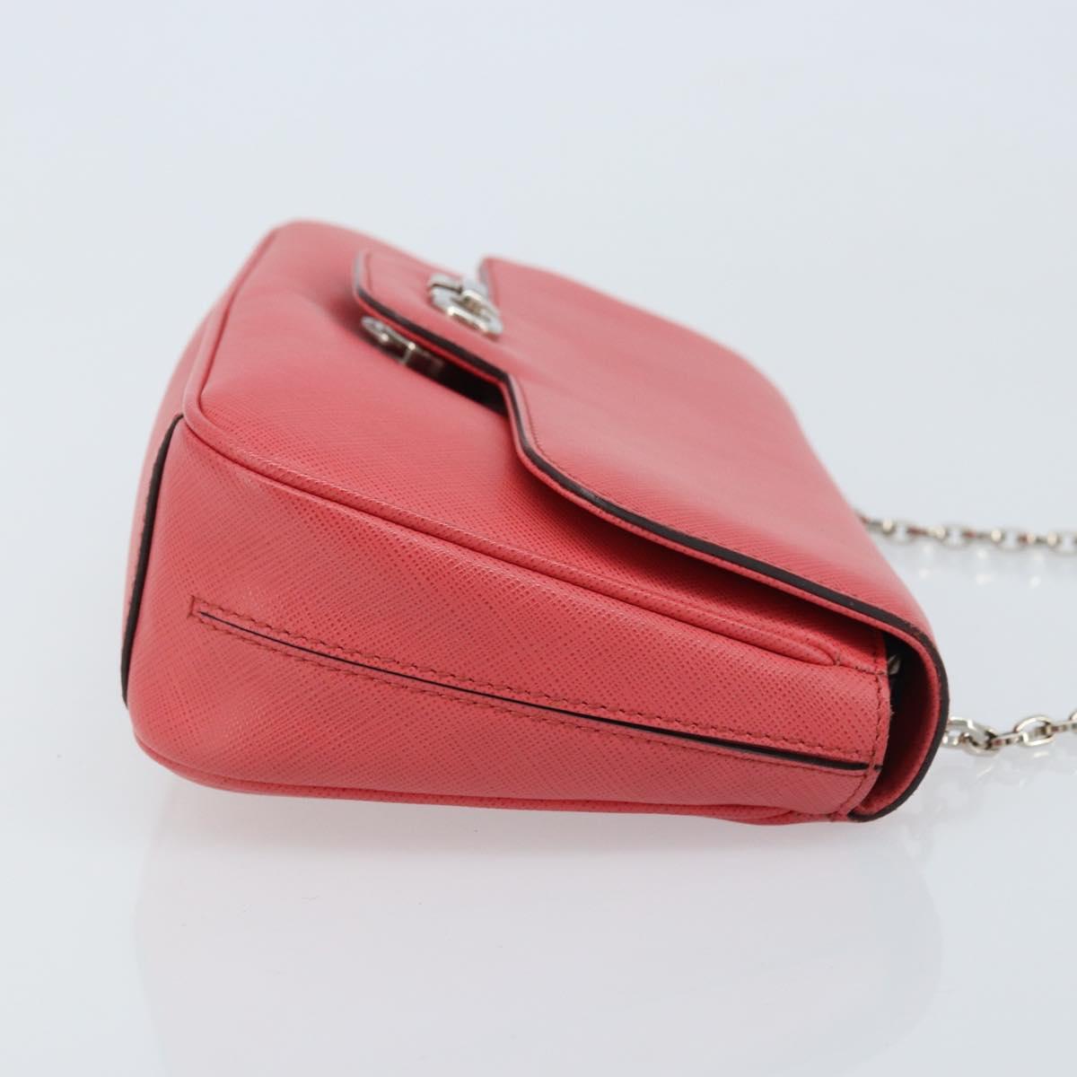 Salvatore Ferragamo Gancini Chain Shoulder Bag Leather Pink Silver Auth AMZ563A