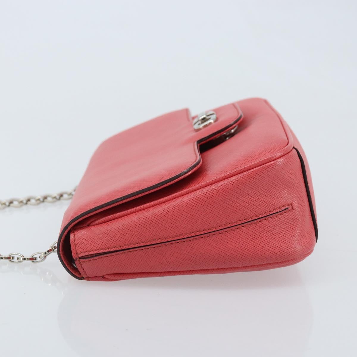 Salvatore Ferragamo Gancini Chain Shoulder Bag Leather Pink Silver Auth AMZ563A