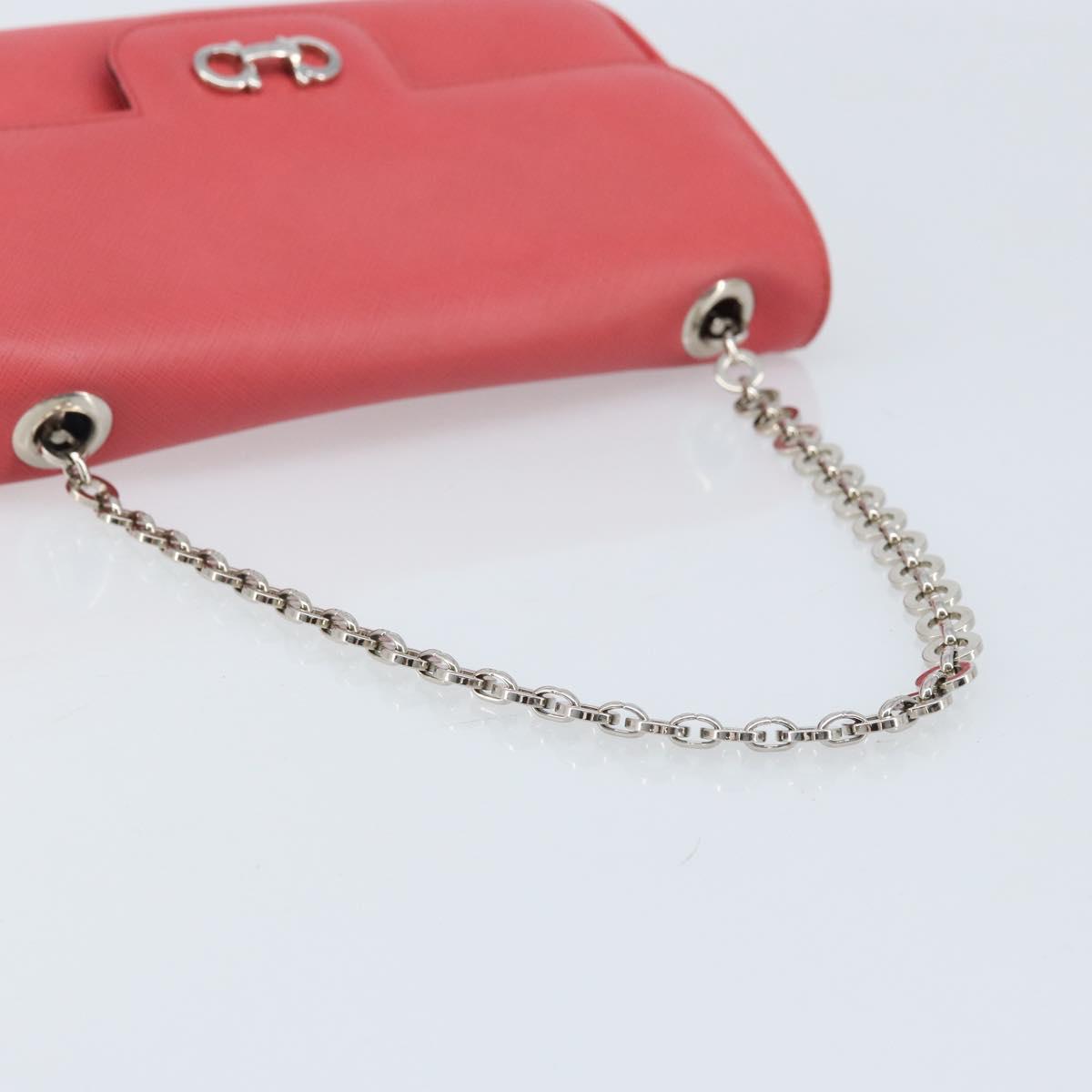 Salvatore Ferragamo Gancini Chain Shoulder Bag Leather Pink Silver Auth AMZ563A