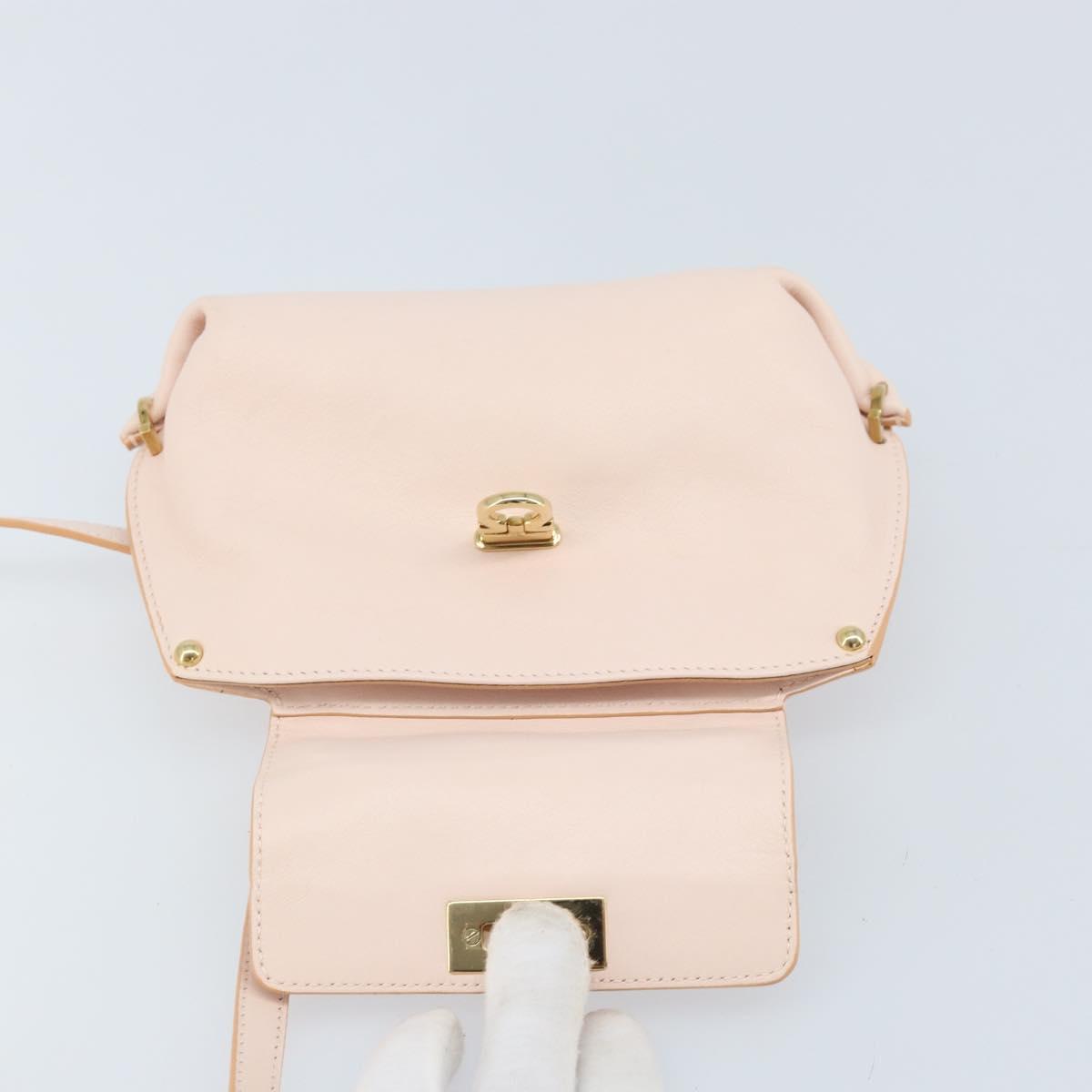 Salvatore Ferragamo Gancini Hand Bag Leather 2way Pink Gold Auth AMZ564A