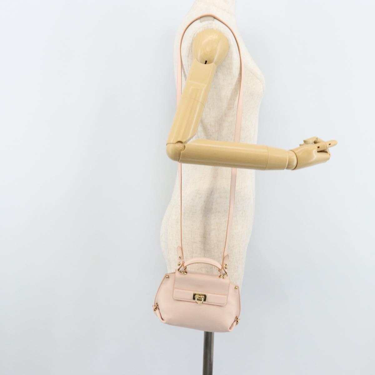 Salvatore Ferragamo Gancini Hand Bag Leather 2way Pink Gold Auth AMZ564A