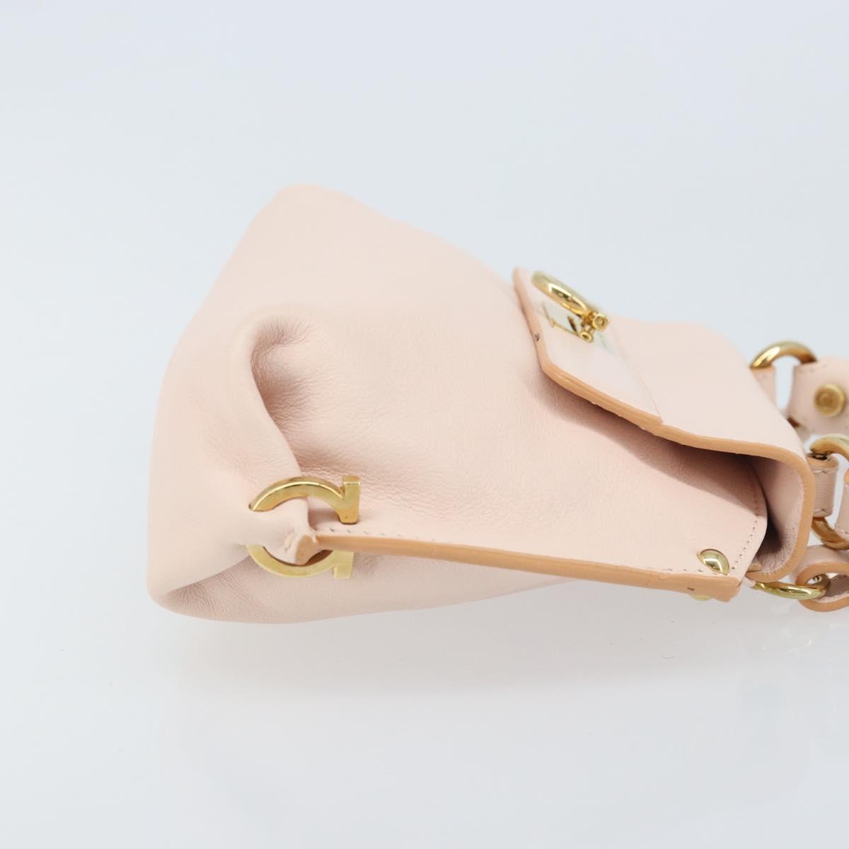 Salvatore Ferragamo Gancini Hand Bag Leather 2way Pink Gold Auth AMZ564A