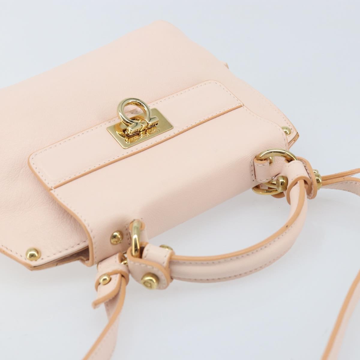 Salvatore Ferragamo Gancini Hand Bag Leather 2way Pink Gold Auth AMZ564A