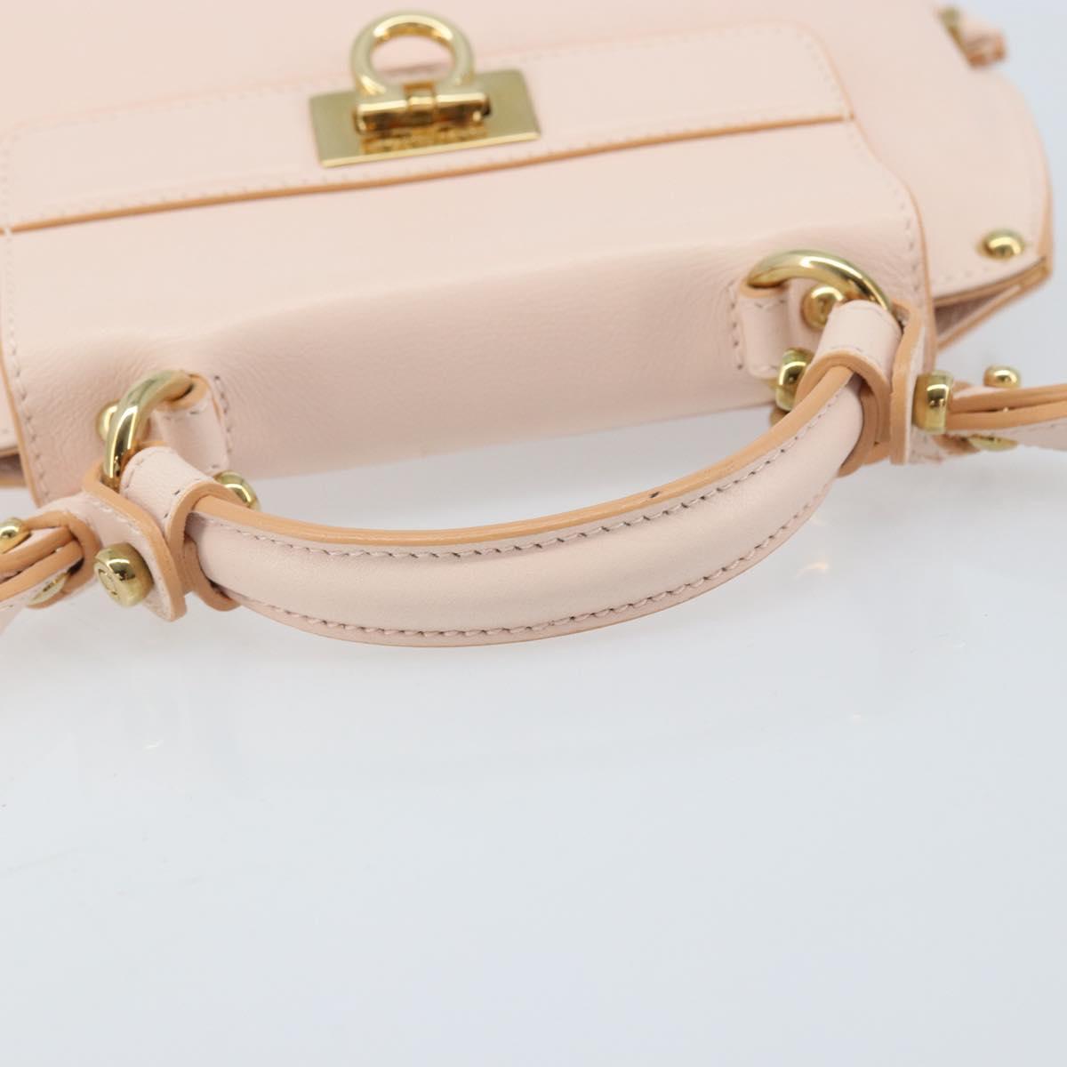 Salvatore Ferragamo Gancini Hand Bag Leather 2way Pink Gold Auth AMZ564A