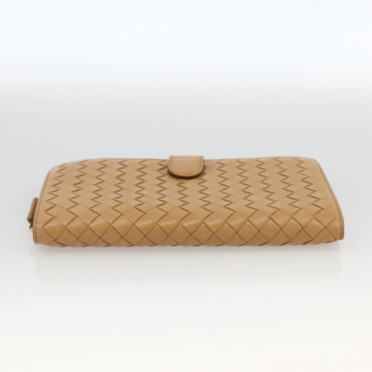 BOTTEGA VENETA INTRECCIATO Long Wallet Leather Beige Auth AMZ568A