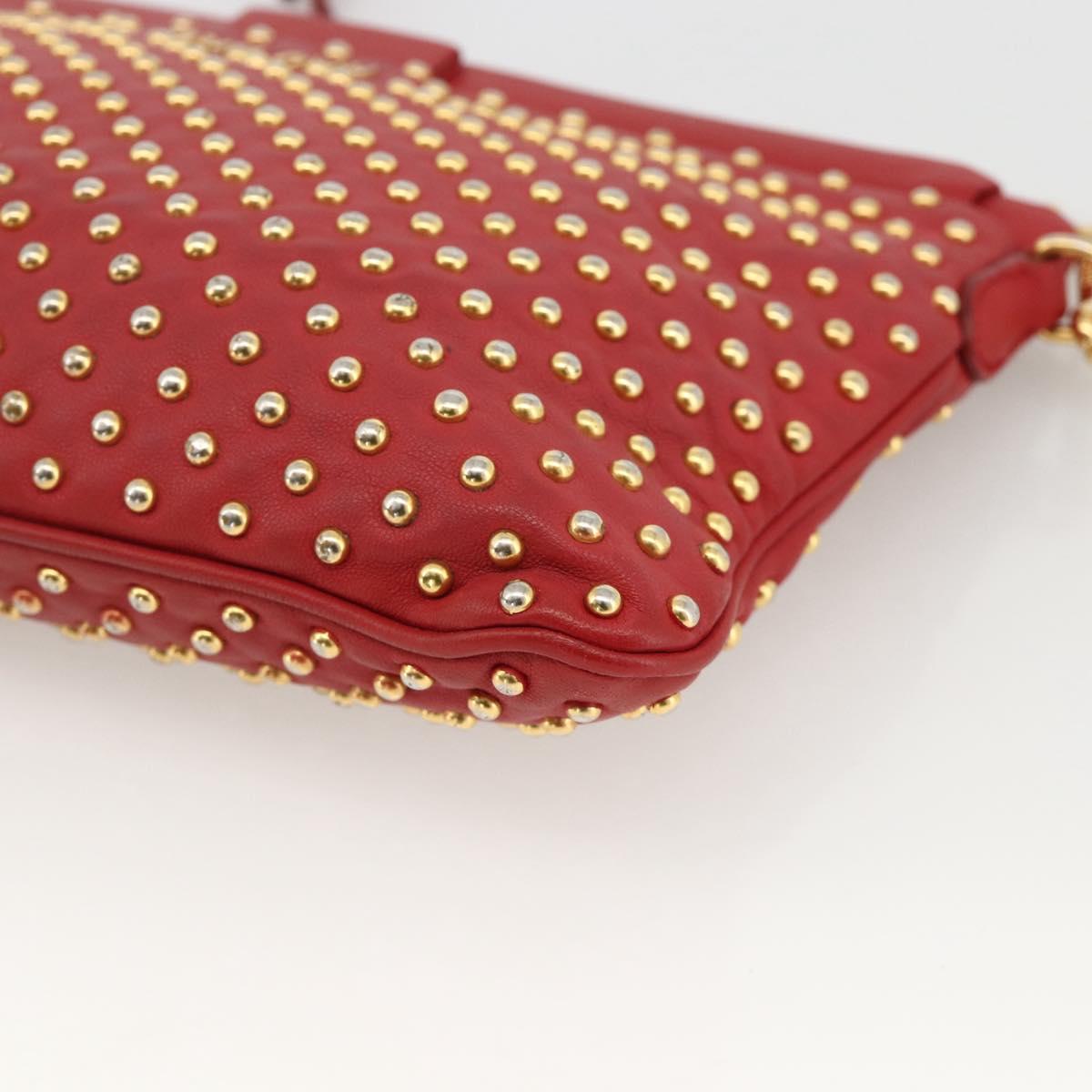 Miu Miu Shoulder Bag Leather Red Gold Auth AMZ577A