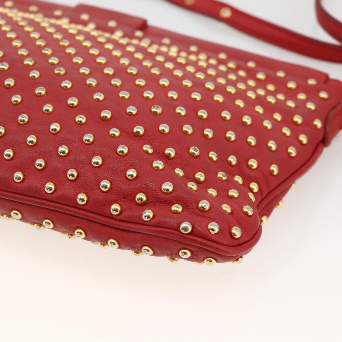 Miu Miu Shoulder Bag Leather Red Gold Auth AMZ577A