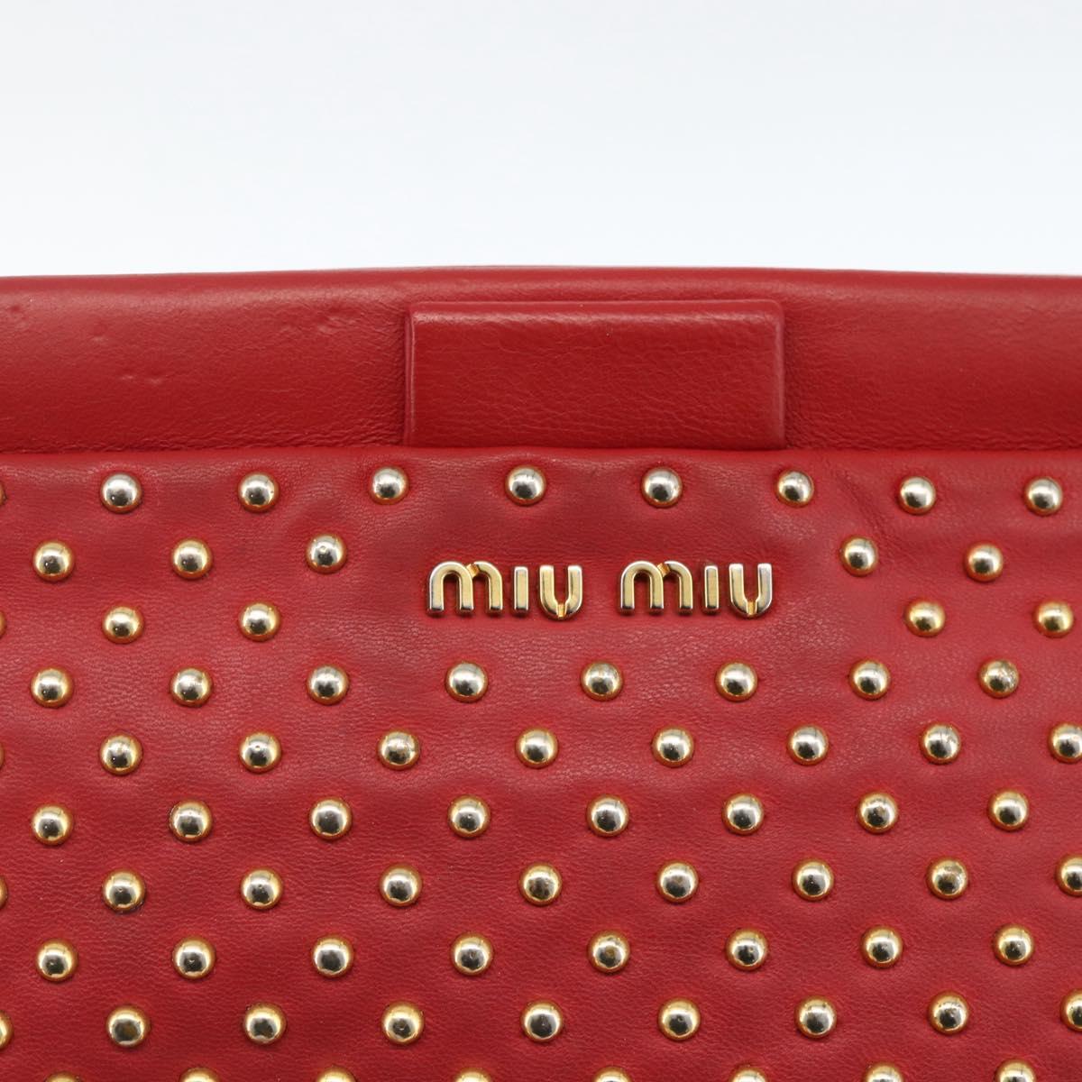 Miu Miu Shoulder Bag Leather Red Gold Auth AMZ577A