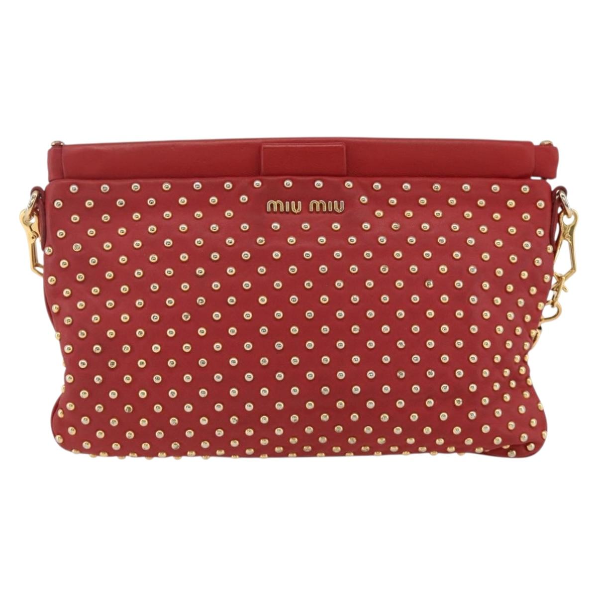 Miu Miu Shoulder Bag Leather Red Gold Auth AMZ577A