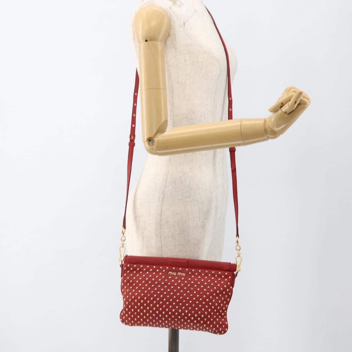 Miu Miu Shoulder Bag Leather Red Gold Auth AMZ577A