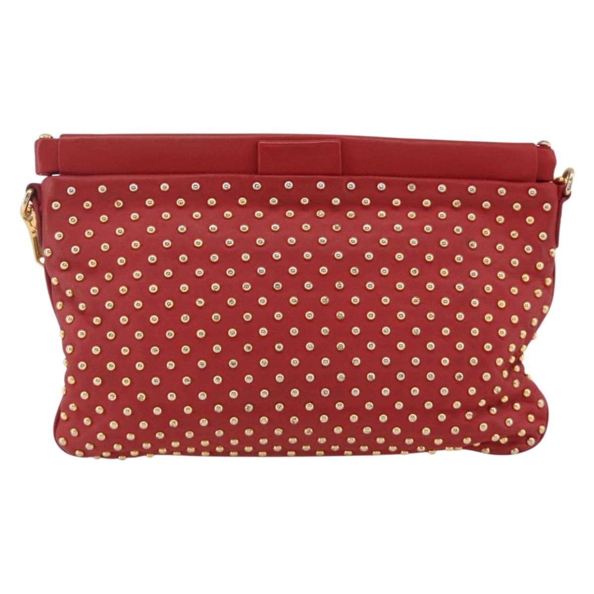 Miu Miu Shoulder Bag Leather Red Gold Auth AMZ577A