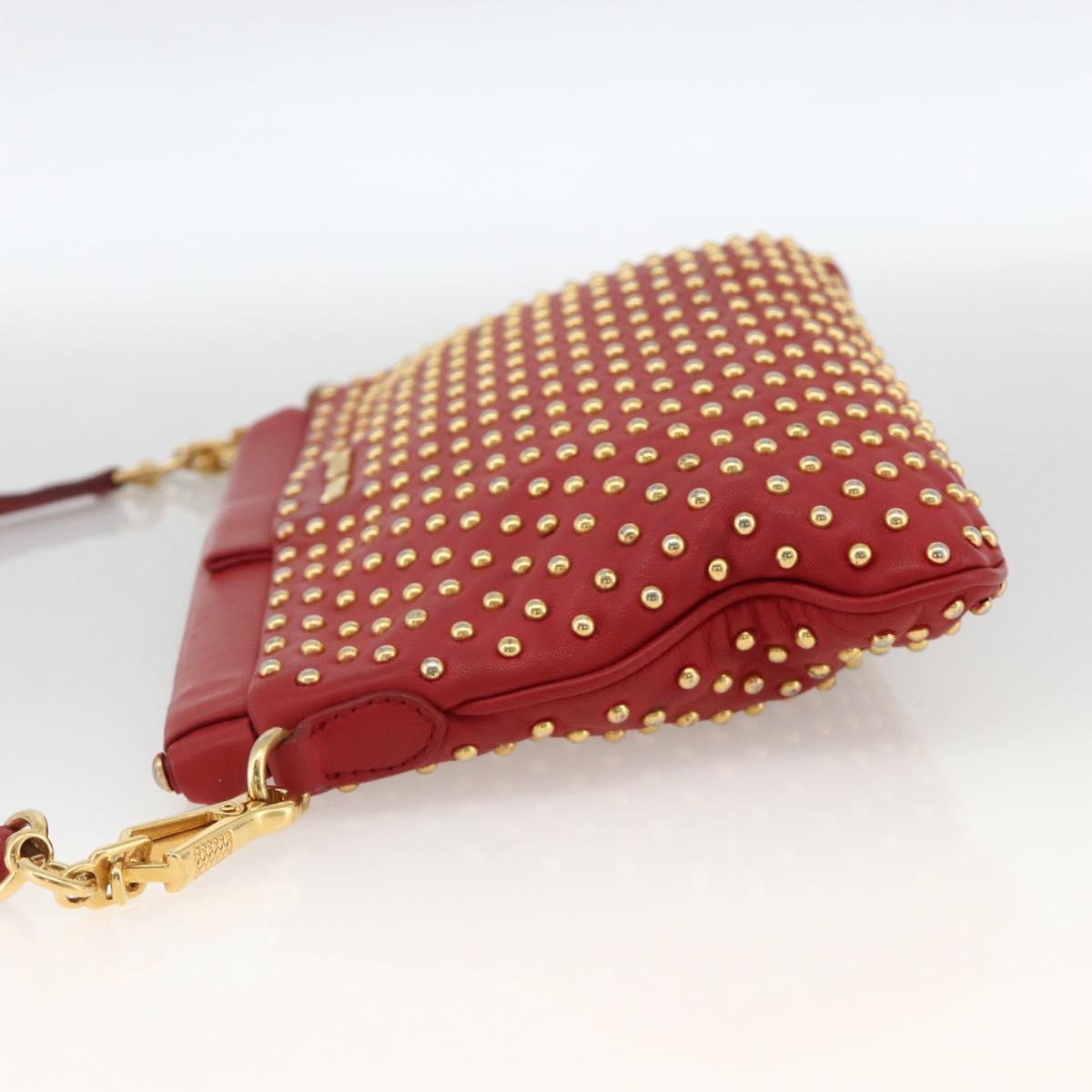 Miu Miu Shoulder Bag Leather Red Gold Auth AMZ577A