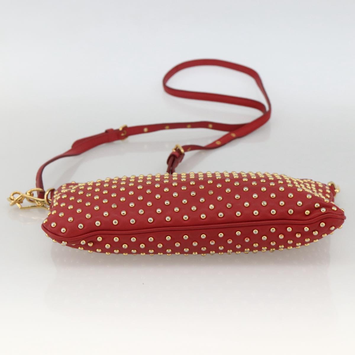 Miu Miu Shoulder Bag Leather Red Gold Auth AMZ577A