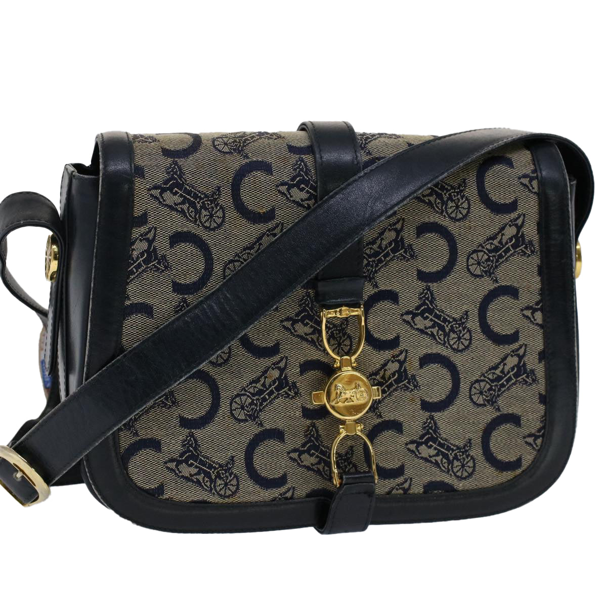 CELINE C Macadam Canvas Shoulder Bag Navy Auth ar10062