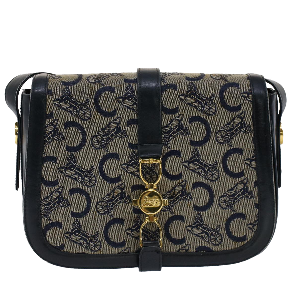 CELINE C Macadam Canvas Shoulder Bag Navy Auth ar10062