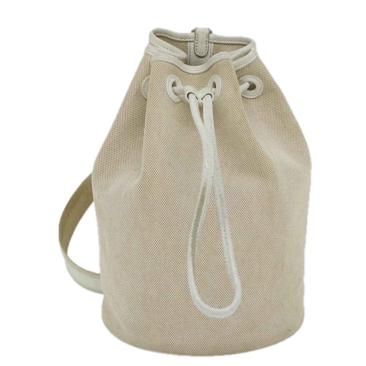 HERMES Sac Marine Receiver PM Shoulder Bag Canvas Leather Beige Auth ar10900
