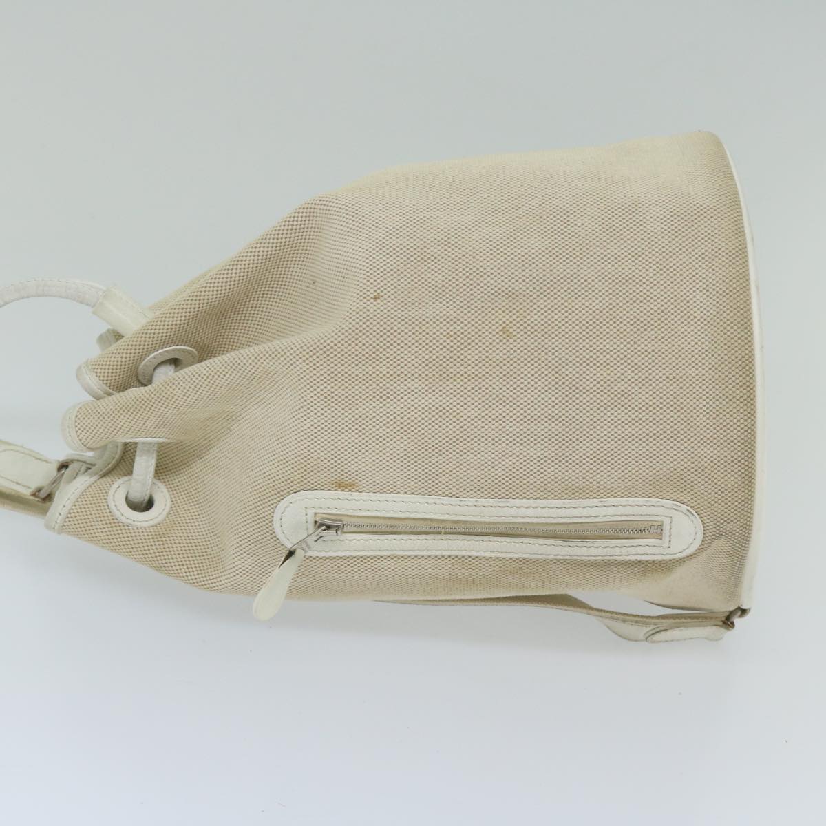 HERMES Sac Marine Receiver PM Shoulder Bag Canvas Leather Beige Auth ar10900