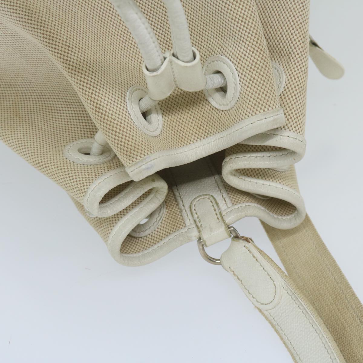 HERMES Sac Marine Receiver PM Shoulder Bag Canvas Leather Beige Auth ar10900