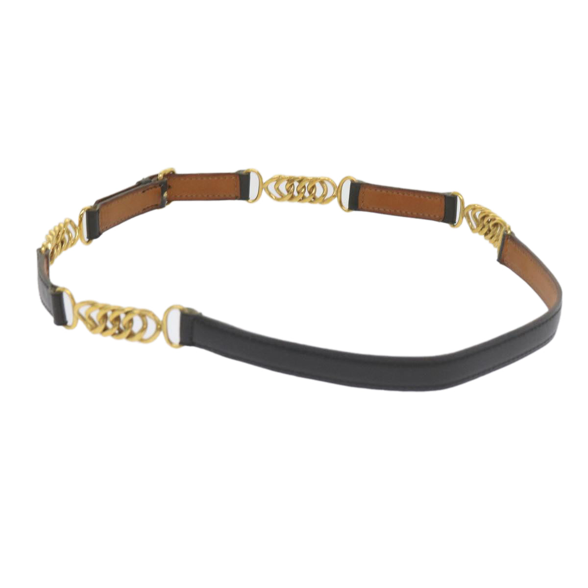 HERMES Chain Belt Leather 28.3""-29.5"" Black Gold Auth ar10901