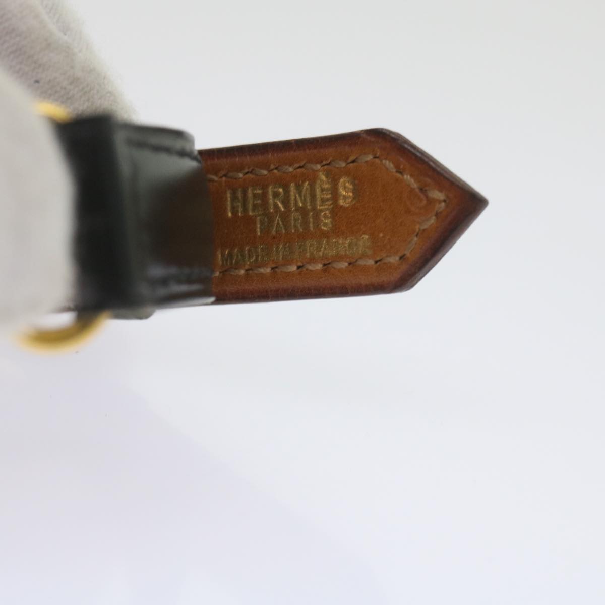 HERMES Chain Belt Leather 28.3""-29.5"" Black Gold Auth ar10901